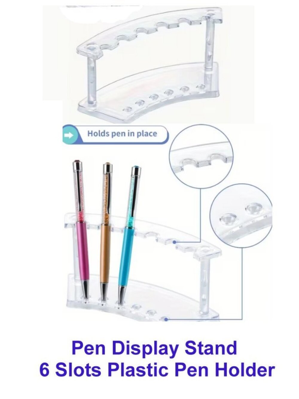 Pen Display Stand, 6 Slots Plastic Pen Holder  1 Piece